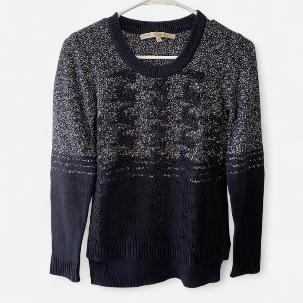 Rachel Roy Ombré Knit Crewneck Sweater Size XS Grey Black